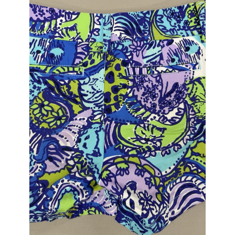 Lilly Pulitzer Shorts Women's 2 Blue Purple  Callahan Tropical Cat Cotton Preppy - Picture 7 of 13